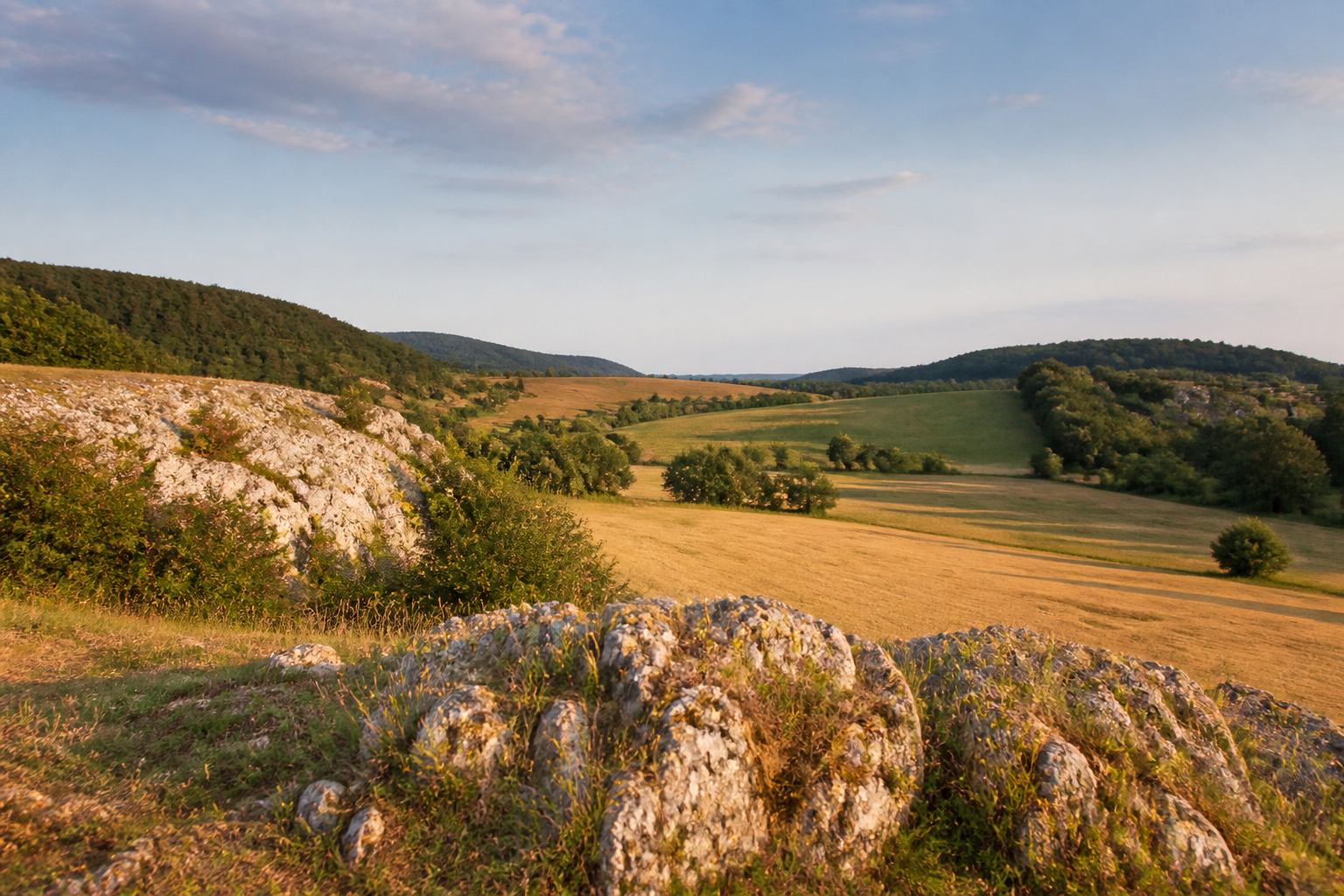 Helle Kalkhügel und Felder bei Pottenstein
